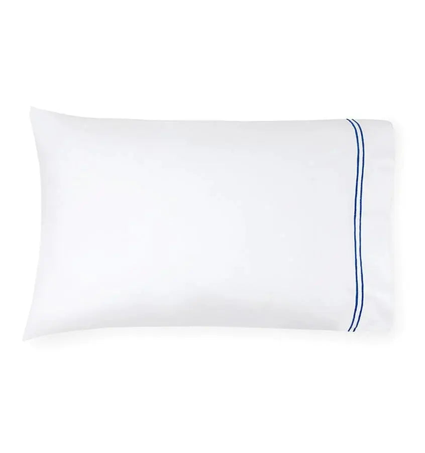 Sferra Grande Hotel Pillowcase Pair in White with Cornflower Trim