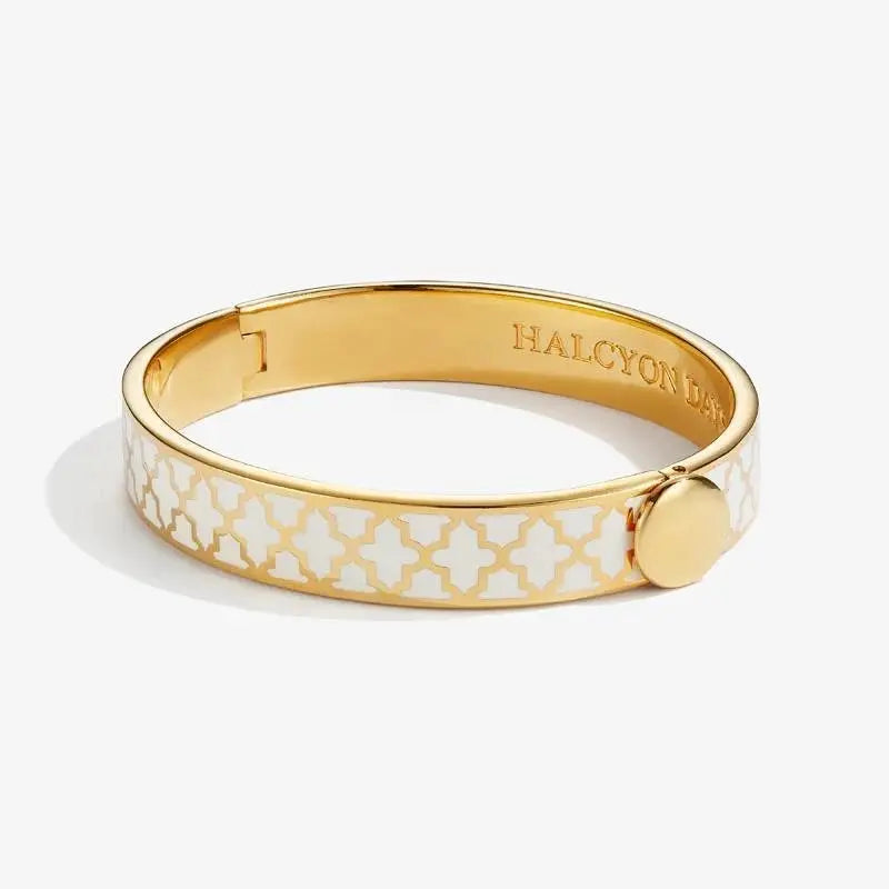 Halcyon Days Agama Forget Me Not Bangle in Cream Gold
