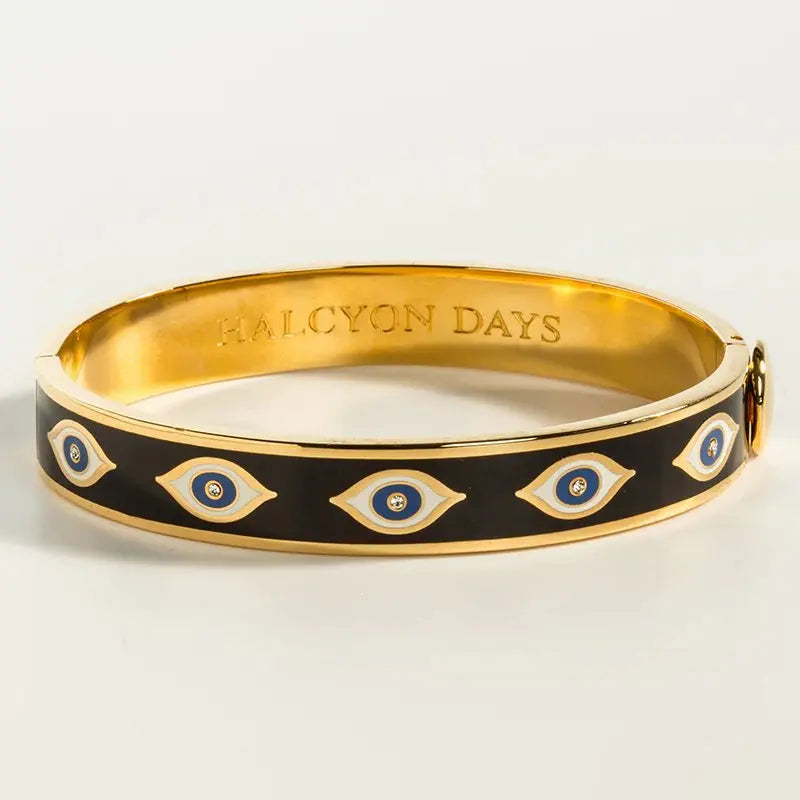 Halcyon Days Evil Eye Hinged Bangle in Midnight Blue Gold