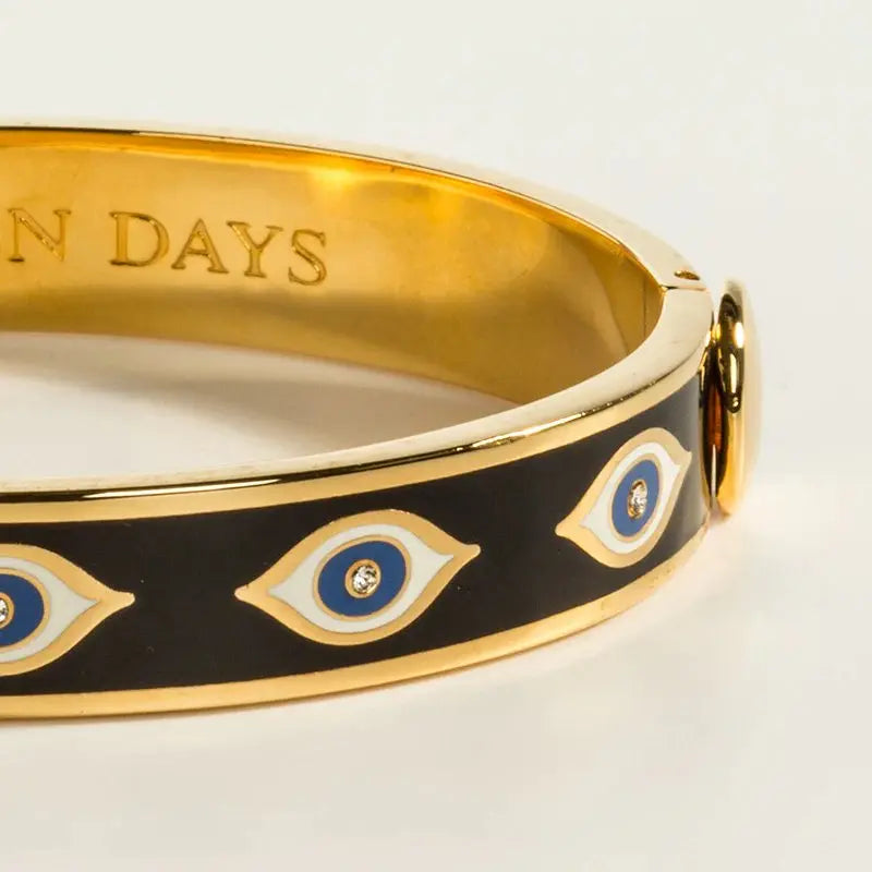 Halcyon Days Evil Eye Hinged Bangle in Midnight Blue Gold