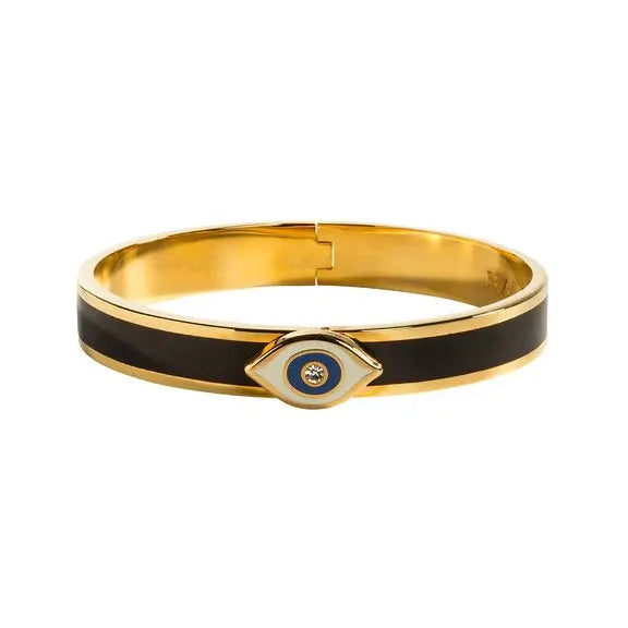 Halcyon Days Evil Eye Sparkle Button Hinged Bangle in Blue and gold