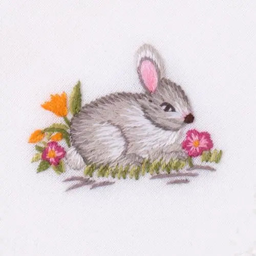 Henry Handwork Easter Cocktail Napkins with a grey bunny embroidery