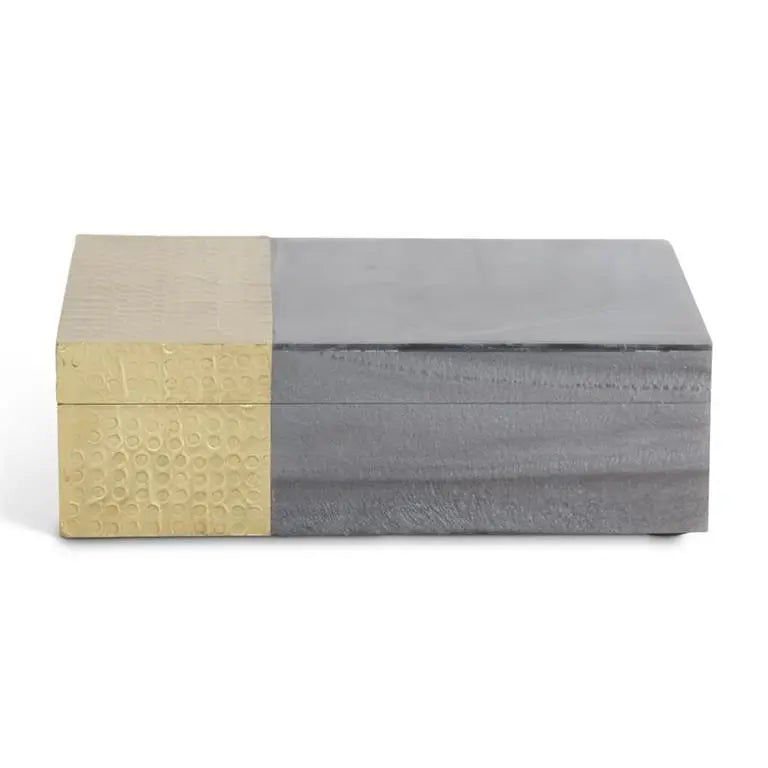 K and K Interiors Grey Marbled Resin and Textured Brass Nesting Boxes in Small Size