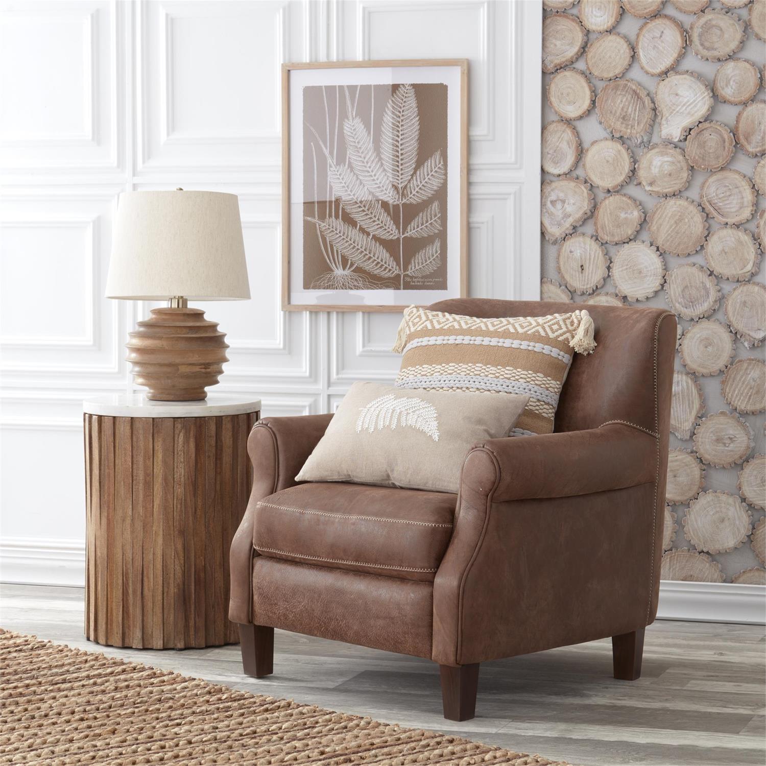 An image of K & K Mango Wood Ribbed Round Lamp with Shade