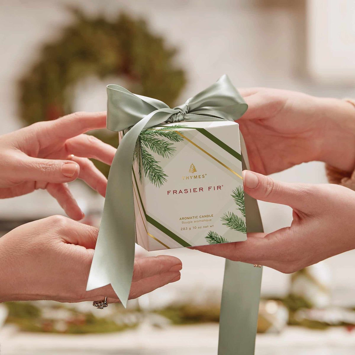 Thymes Fraiser Fir Frosted Plaid Votive 2 oz