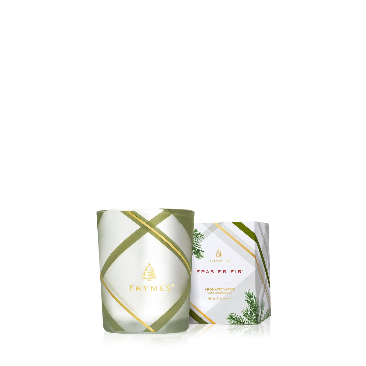 Thymes Fraiser Fir Frosted Plaid Votive 2 oz