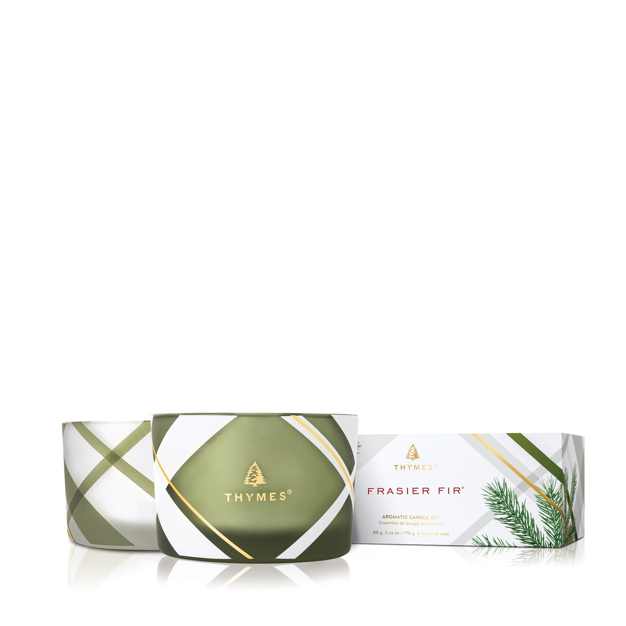 Thymes Fraiser Fir Frosted Plaid Small Poured Candle Set