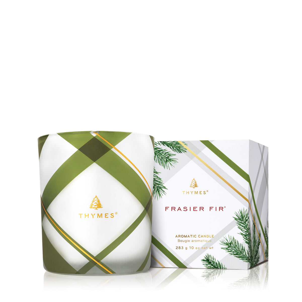 Thymes Fraiser Fir Frosted Plaid Medium Candle 10 oz