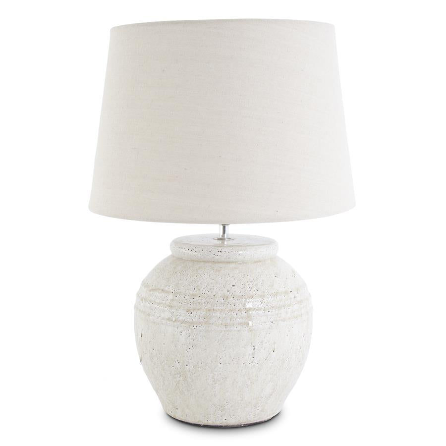 K & K Interiors Cream Crackled Round Ceramic Lamp with Shade