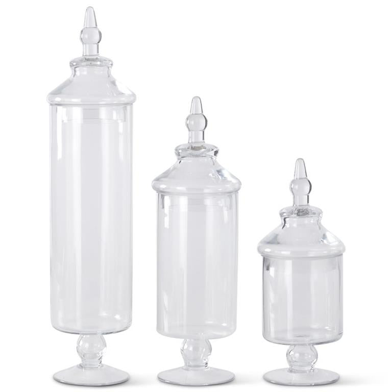 K&K Clear Glass Cylinder Apothecary Jars (Set of 3)