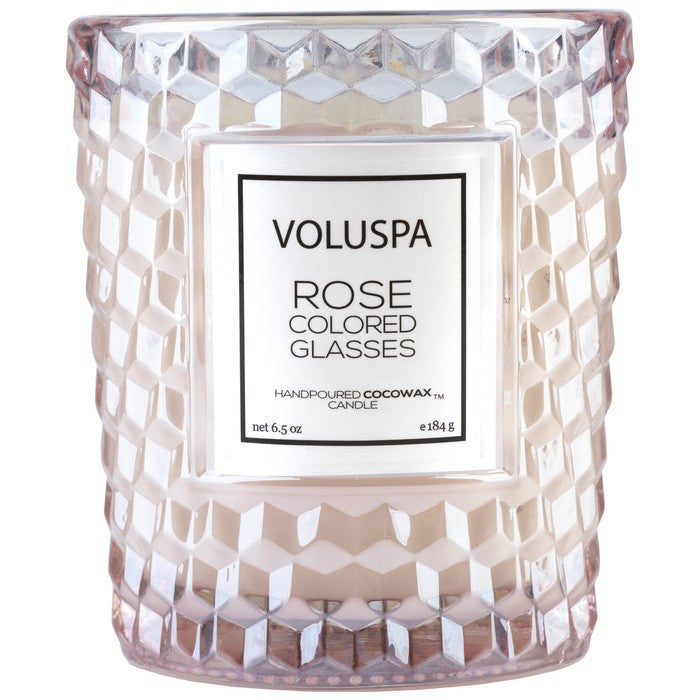 Voluspa Rose Collection Rose Colored Glasses Classic Candle in Textured Glass