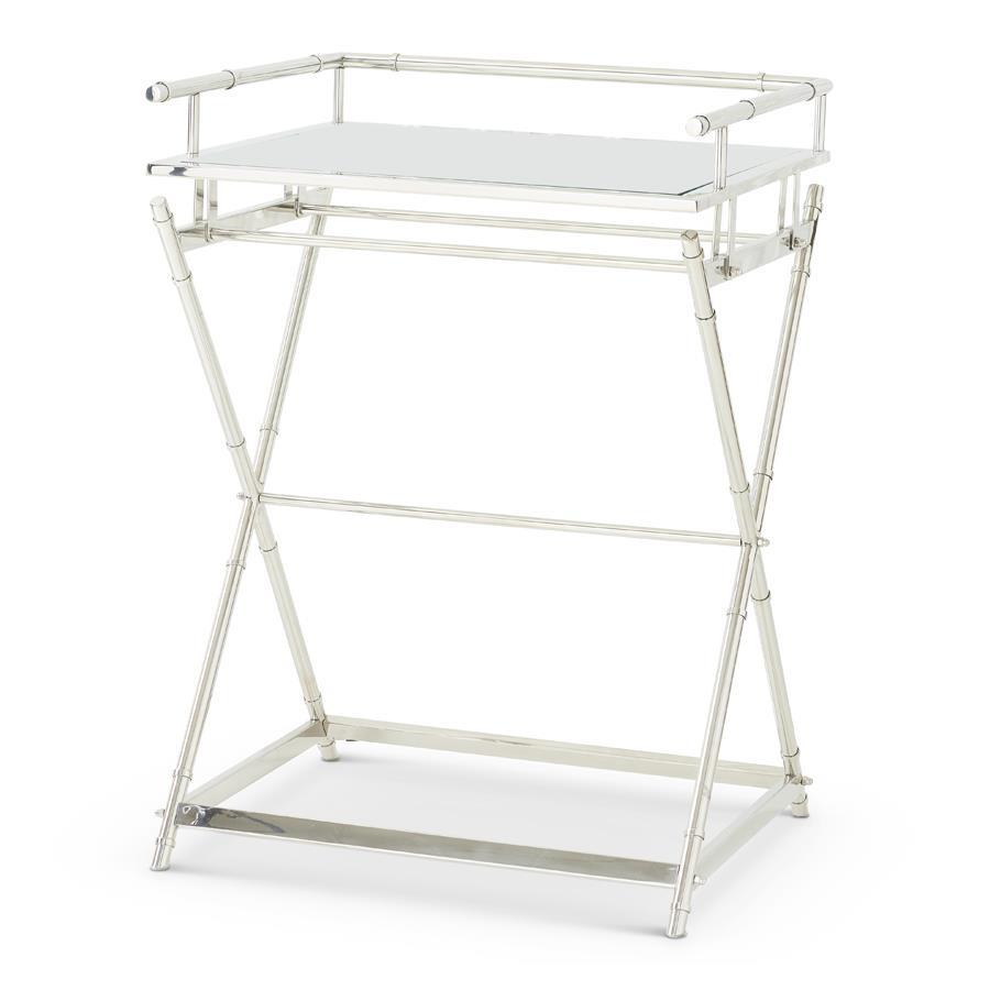 K&K Modern Silver Bar Stand with Glass Top