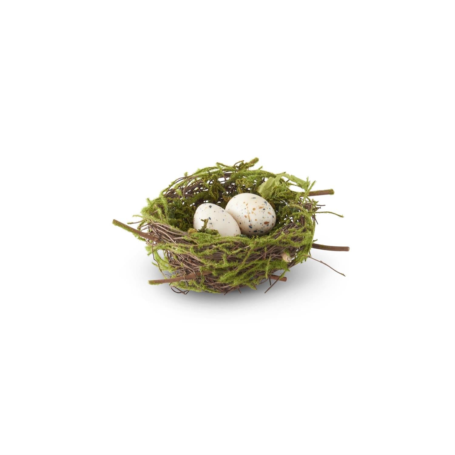 K&K 5.5" Twig Bird Nest with Eggs