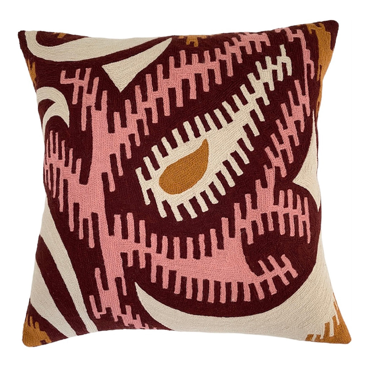 Judy Ross Paisley 18" Embroidered Pillow - Berry/Dusty Pink/Oyster/Amber