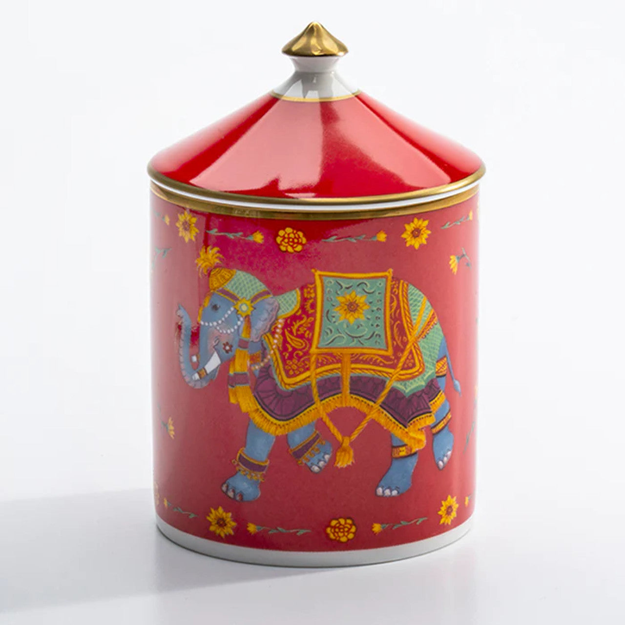 Halcyon Days Red Ceremonial Indian Elephant Rose Lidded Candle