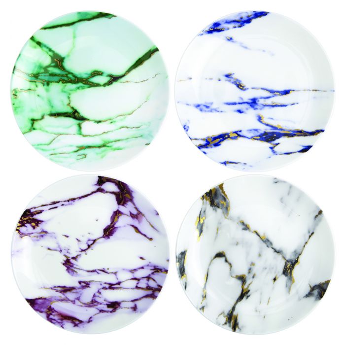 Prouna Marble 6.5" Canapé Plate Assorted- Set of 4