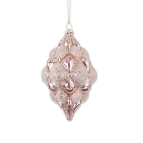 K & K Interiors 6" Beaded Pink Mercury Glass Teardrop Hobnail Ornament