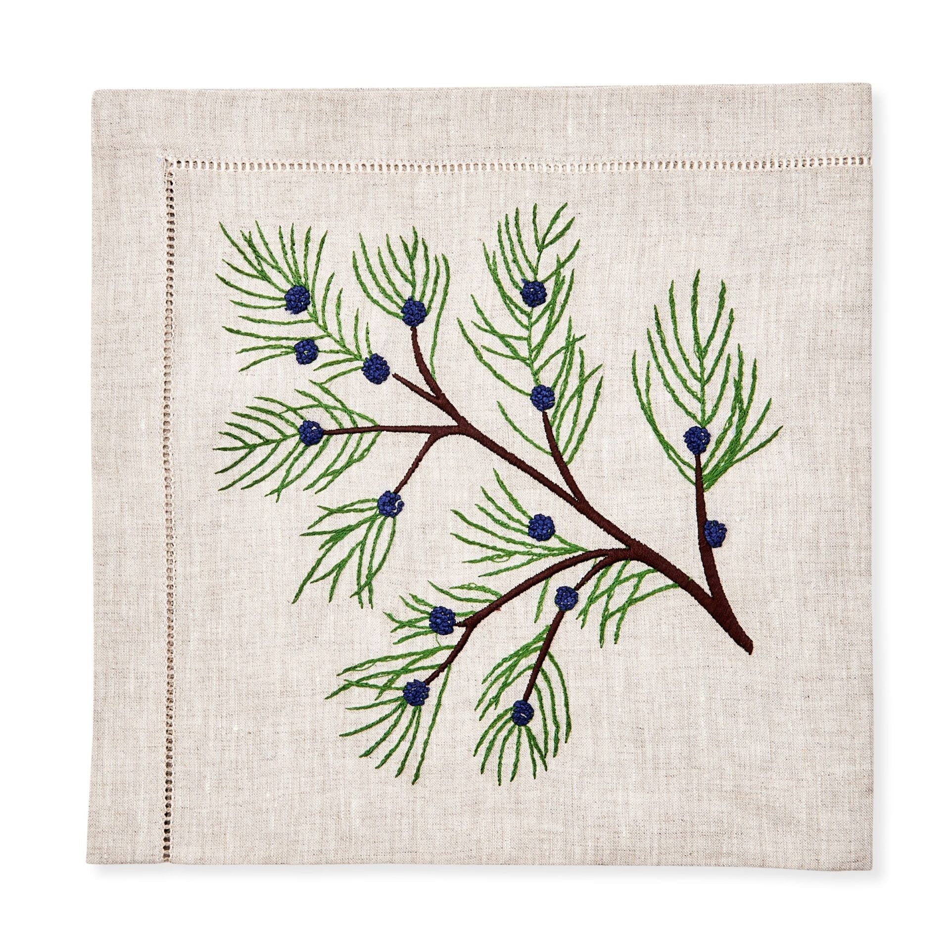 Deborah Rhodes Juniper Berries Flax Embroidered Napkin - Navy