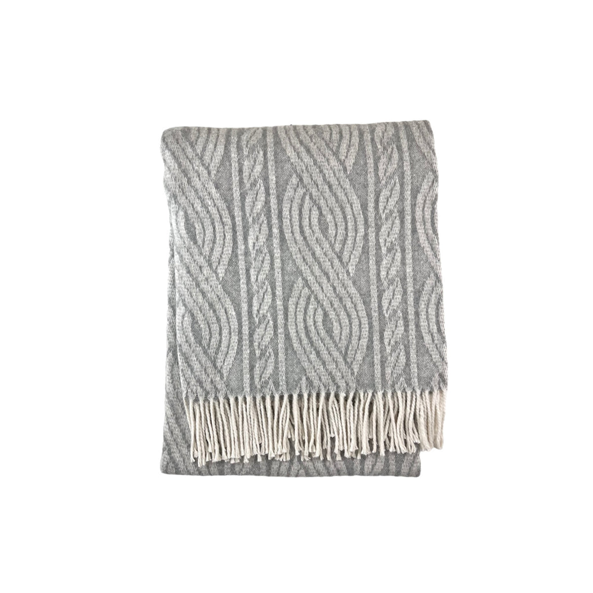 A Soft Idea Large Cable Print Throw with Fringes Light Grey