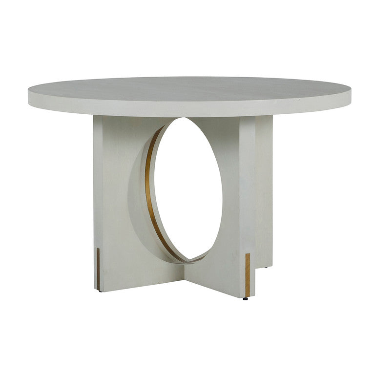 Image of white circular wooden Dining table against a white background