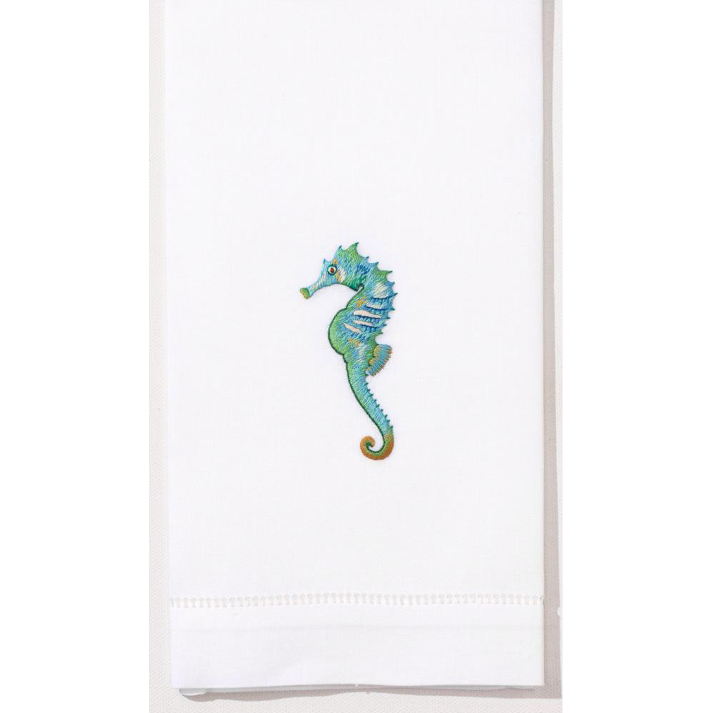 Henry Handwork Seahorse Aqua Cotton Guest Towel