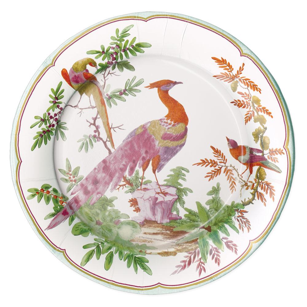 An image of Caspari Chelsea Birds Celadon Dinner Plates