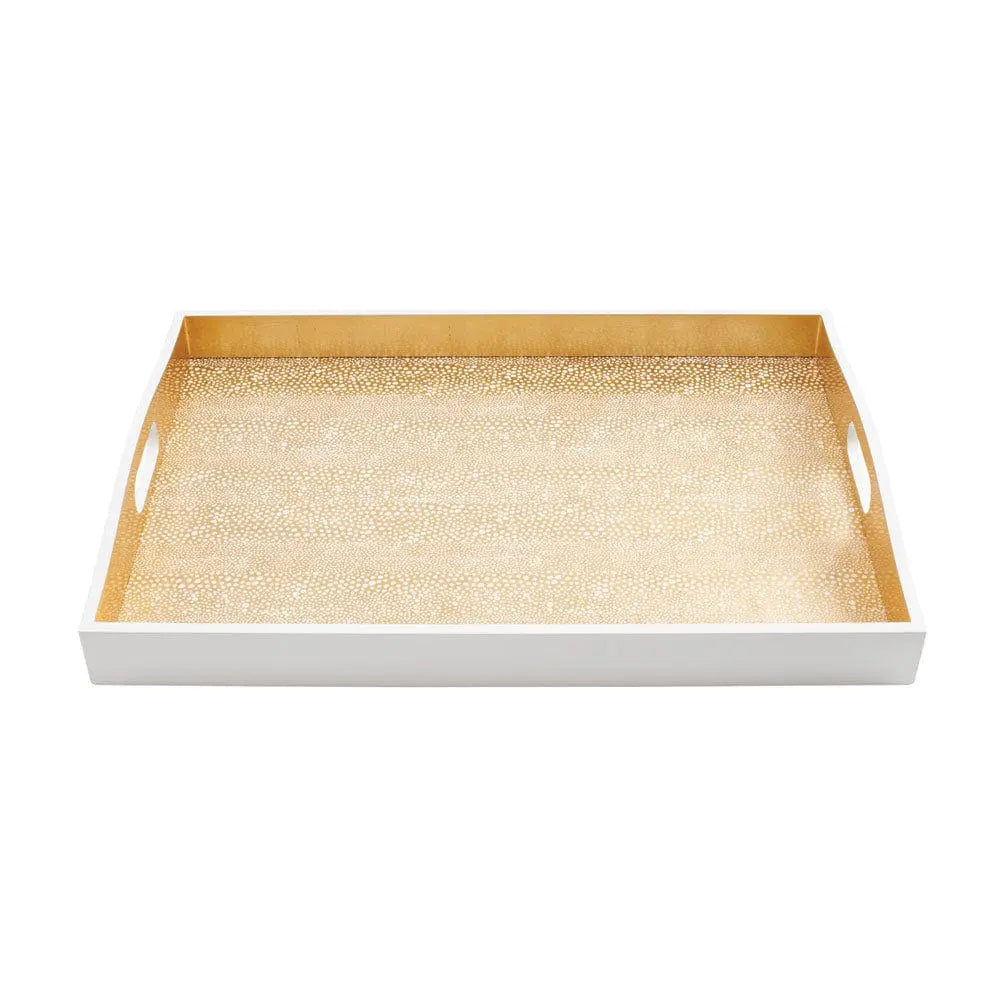 Caspari Pebble Lacquer Large Rectangular Tray in White Gold