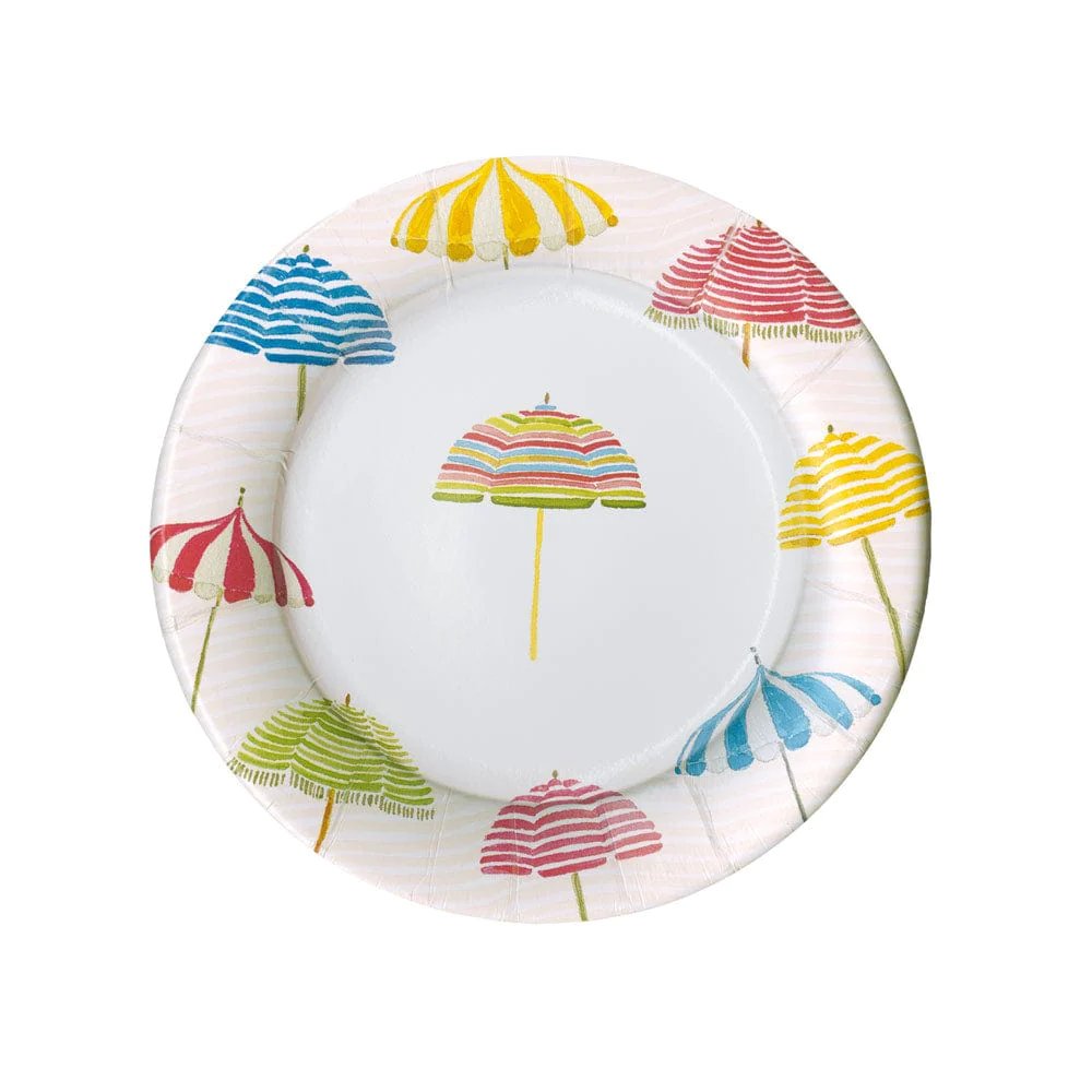 An image of Caspari Beach Umbrellas Square Salad & Dessert Plates