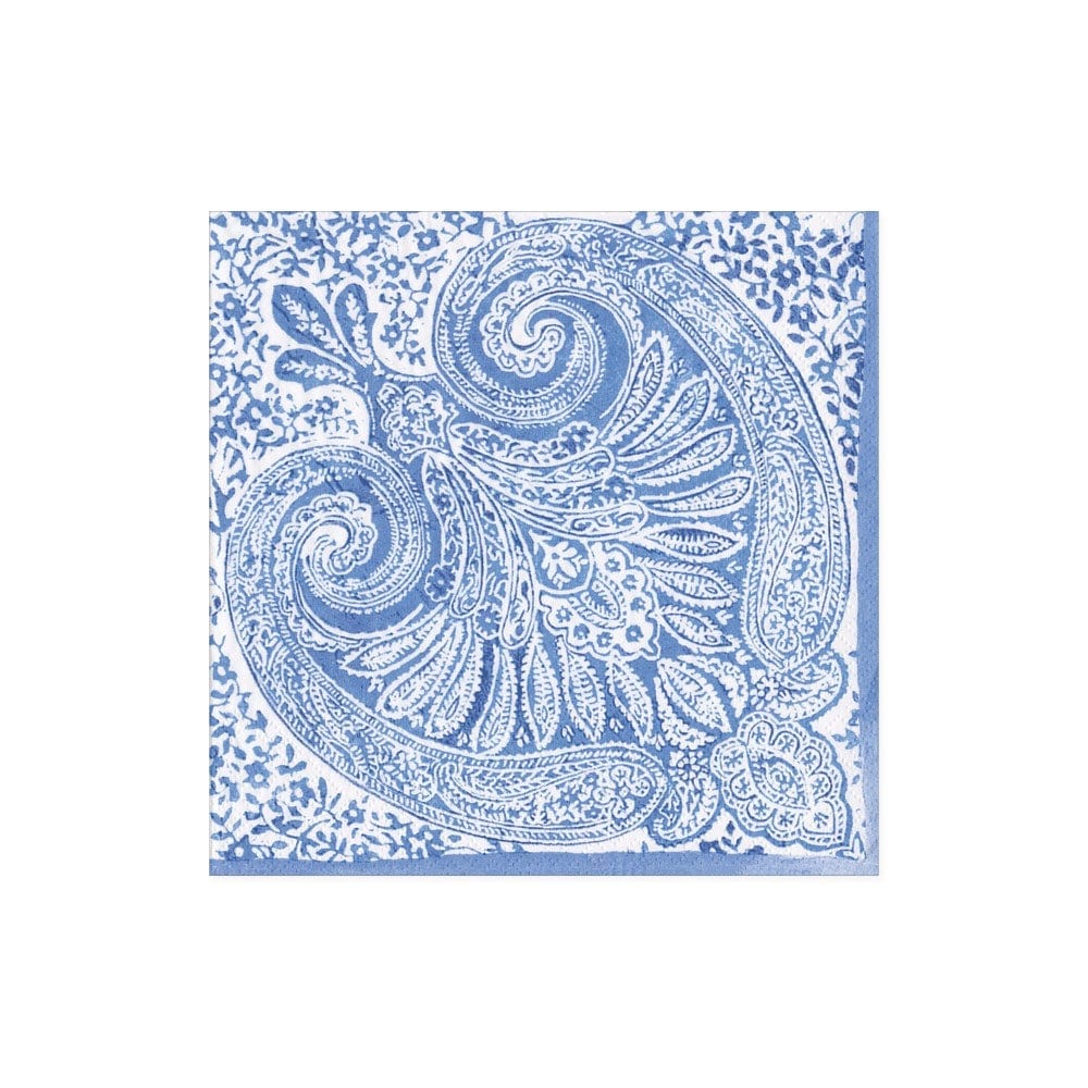 An image of Caspari Paisley Medallion Blue Cocktail Napkin