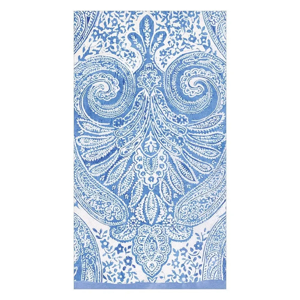 An image of Caspari Paisley Medallion Blue Guest Towels