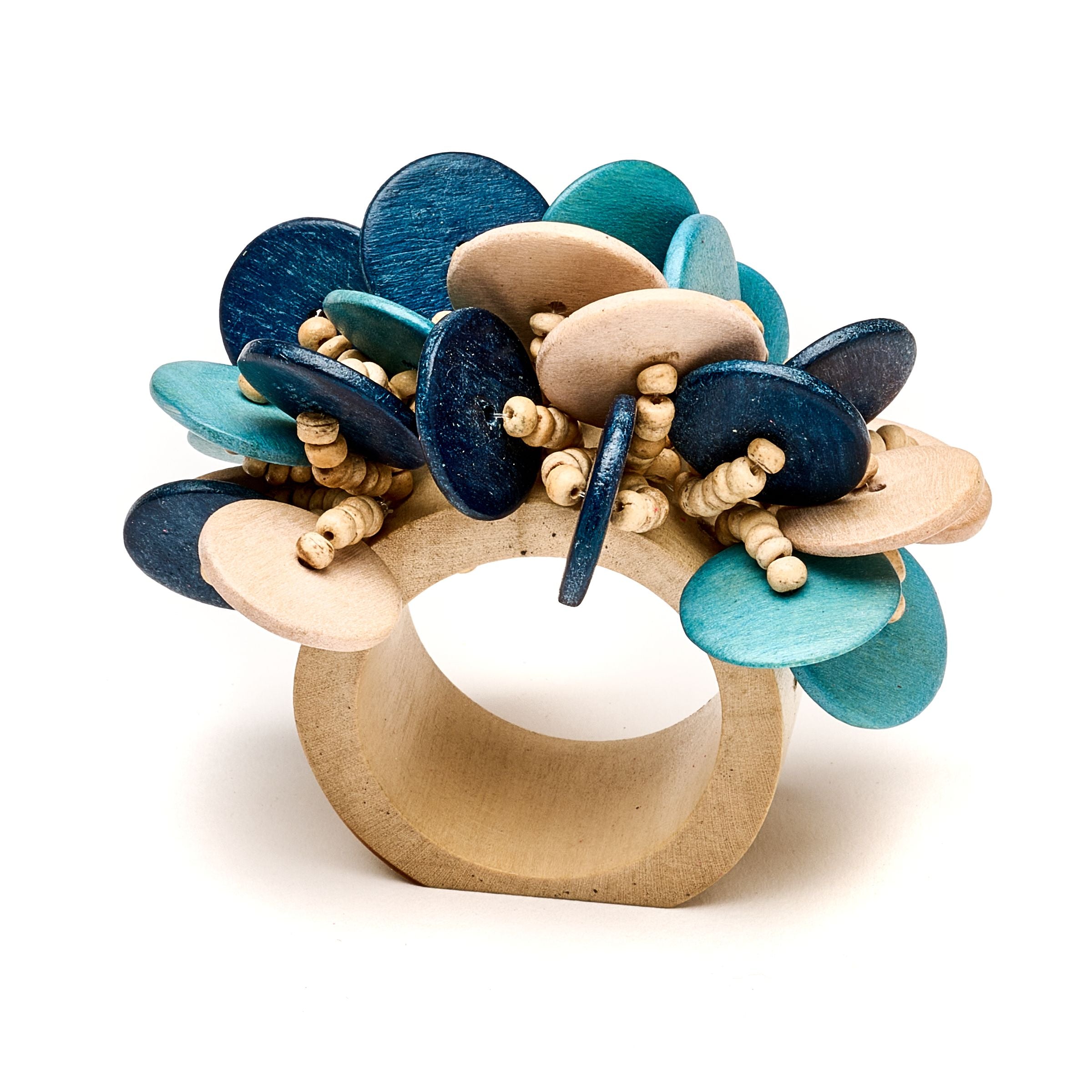 Deborah Rhodes Wood Coin Beads Napkin Ring - Set of 4