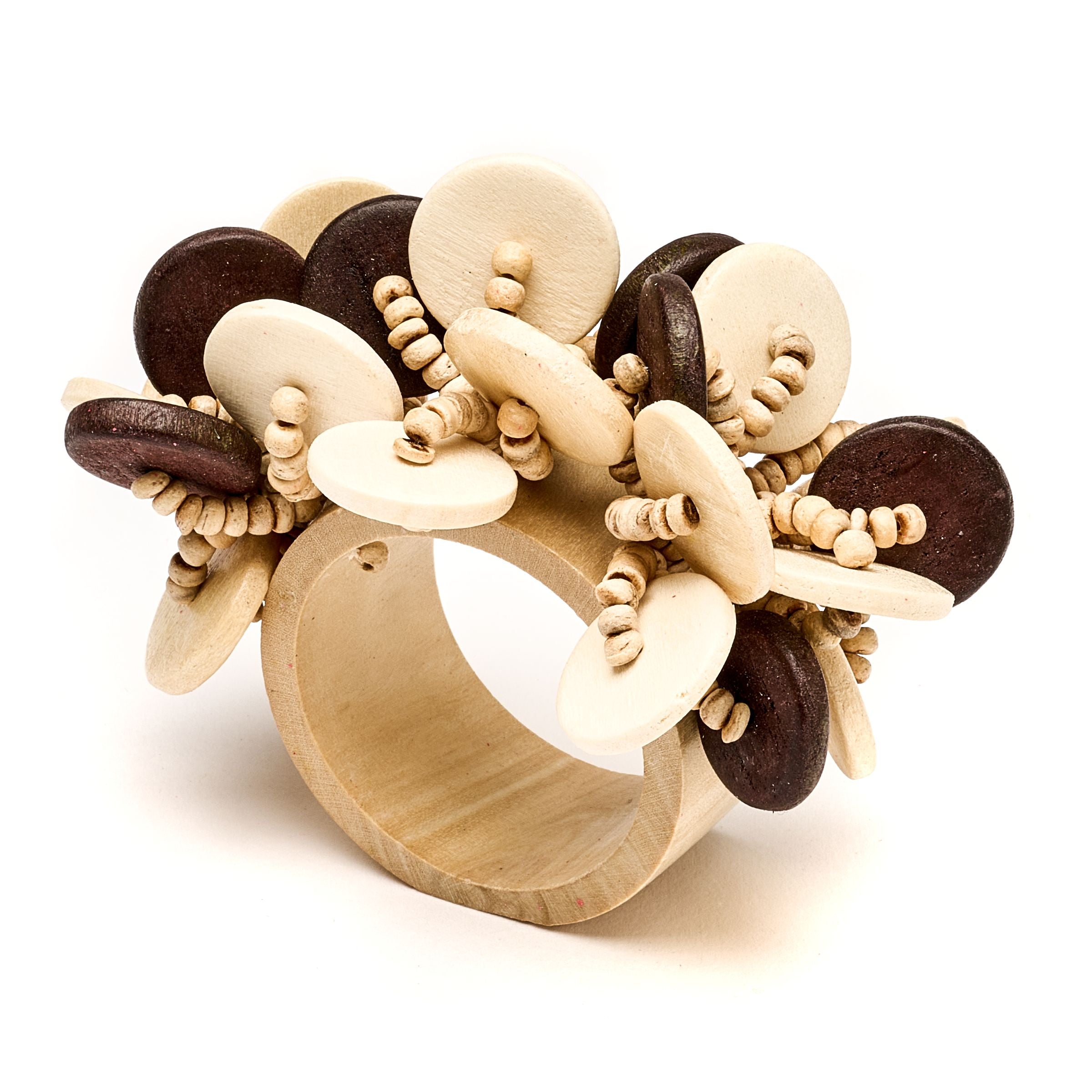Deborah Rhodes Wood Coin Beads Napkin Ring - Set of 4