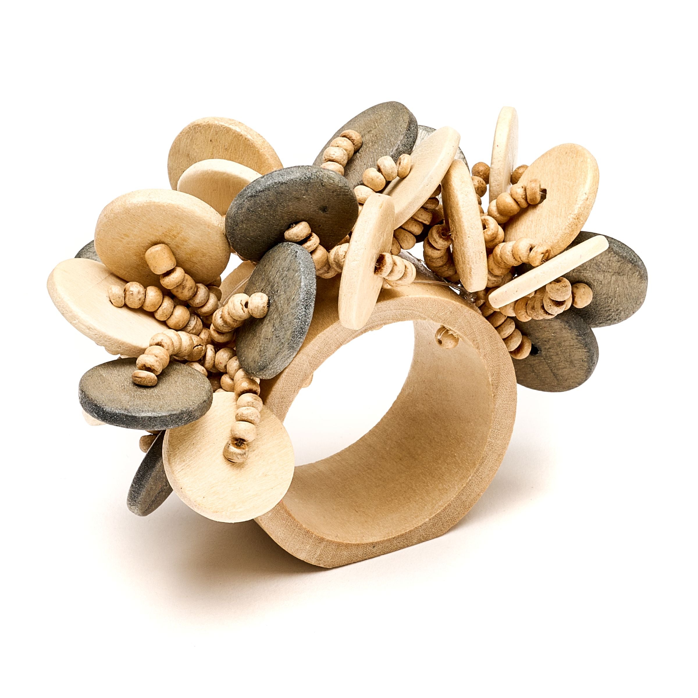 Deborah Rhodes Wood Coin Beads Napkin Ring - Set of 4