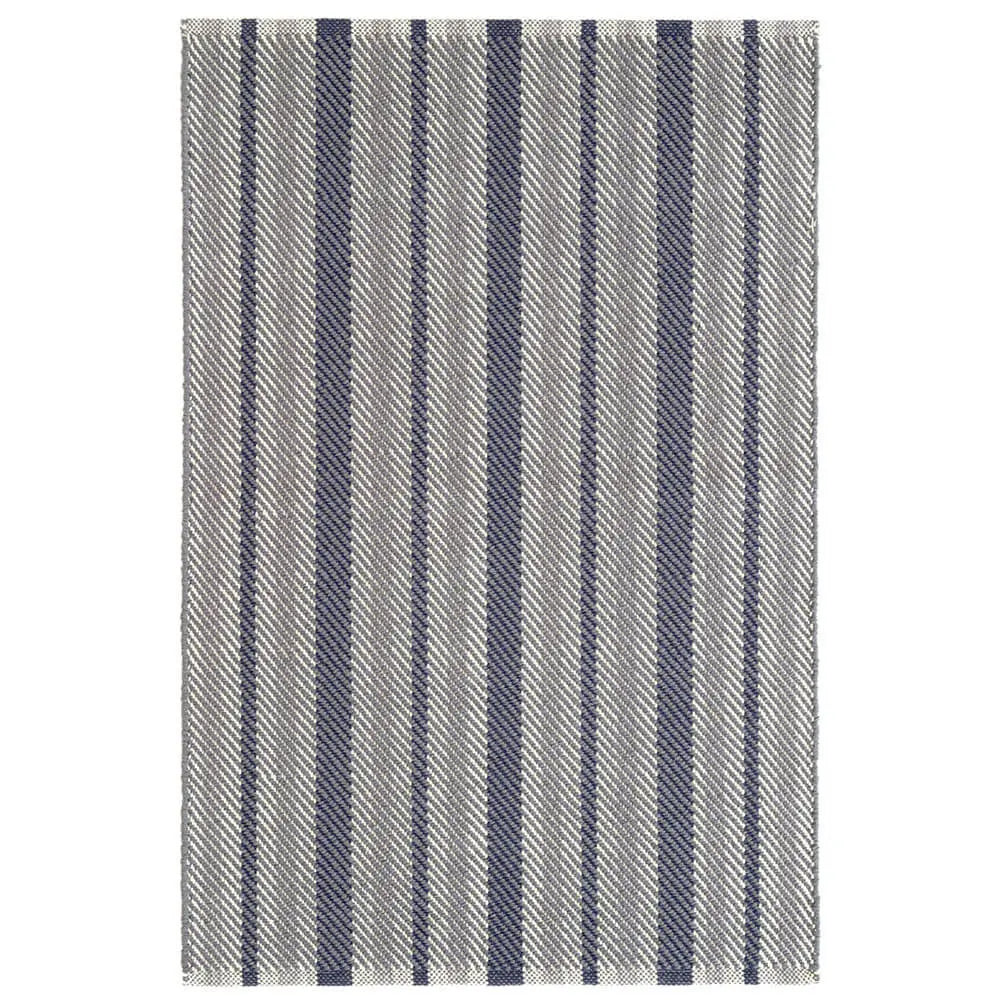 Dash and Albert Herringbone Stripe Navy Woven Cotton Rug