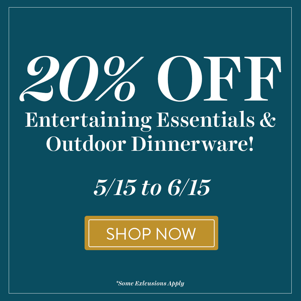 20% Off Entertaining Essentials and outdoor dinnerware promo banner