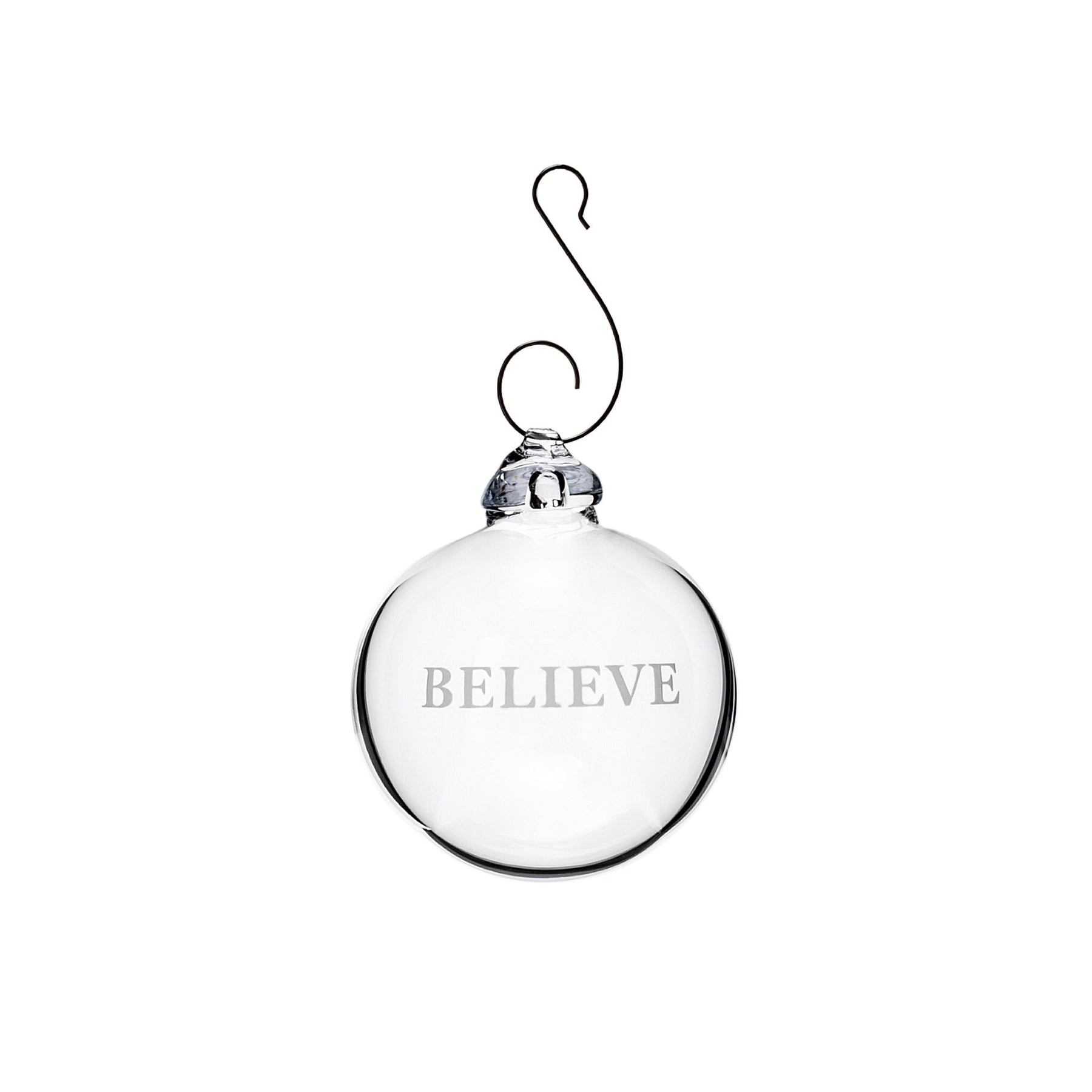 An image of Simon Pearce Engraved "Believe" Round Ornament