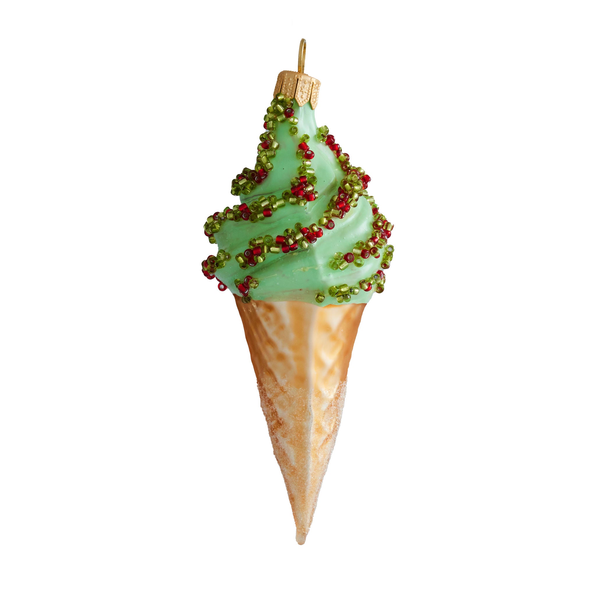 Winter Street Green Ice Cream Cone Ornament with Red Sprinkles