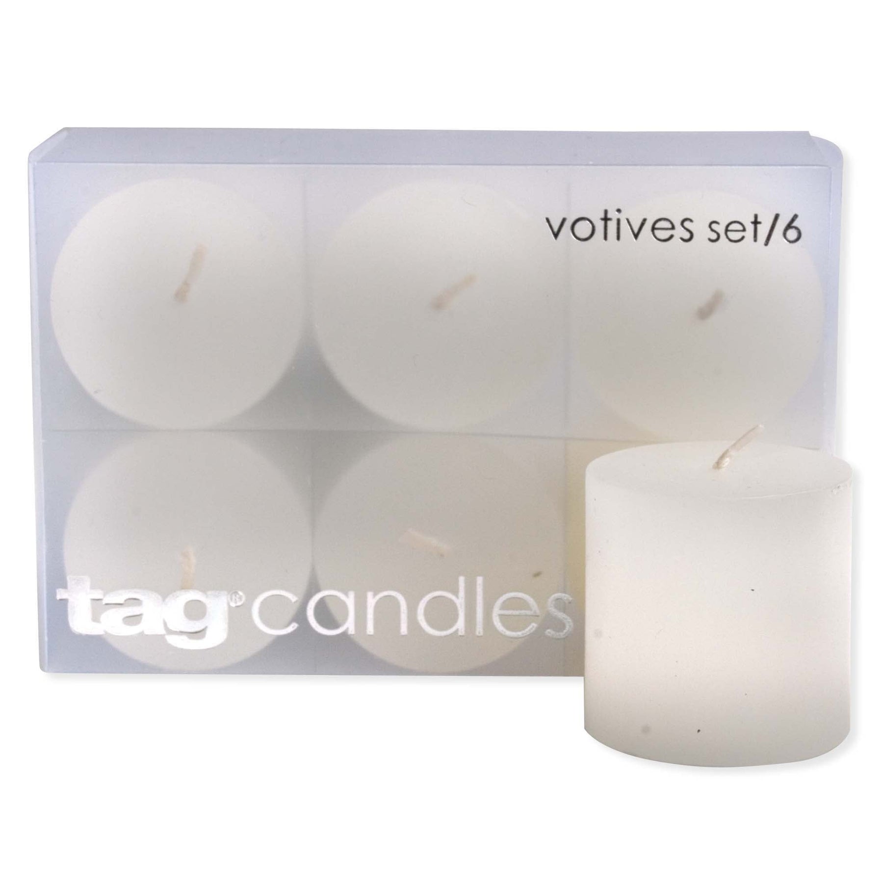 An image of Tag Basic Votive Candle Set Of 6 - White