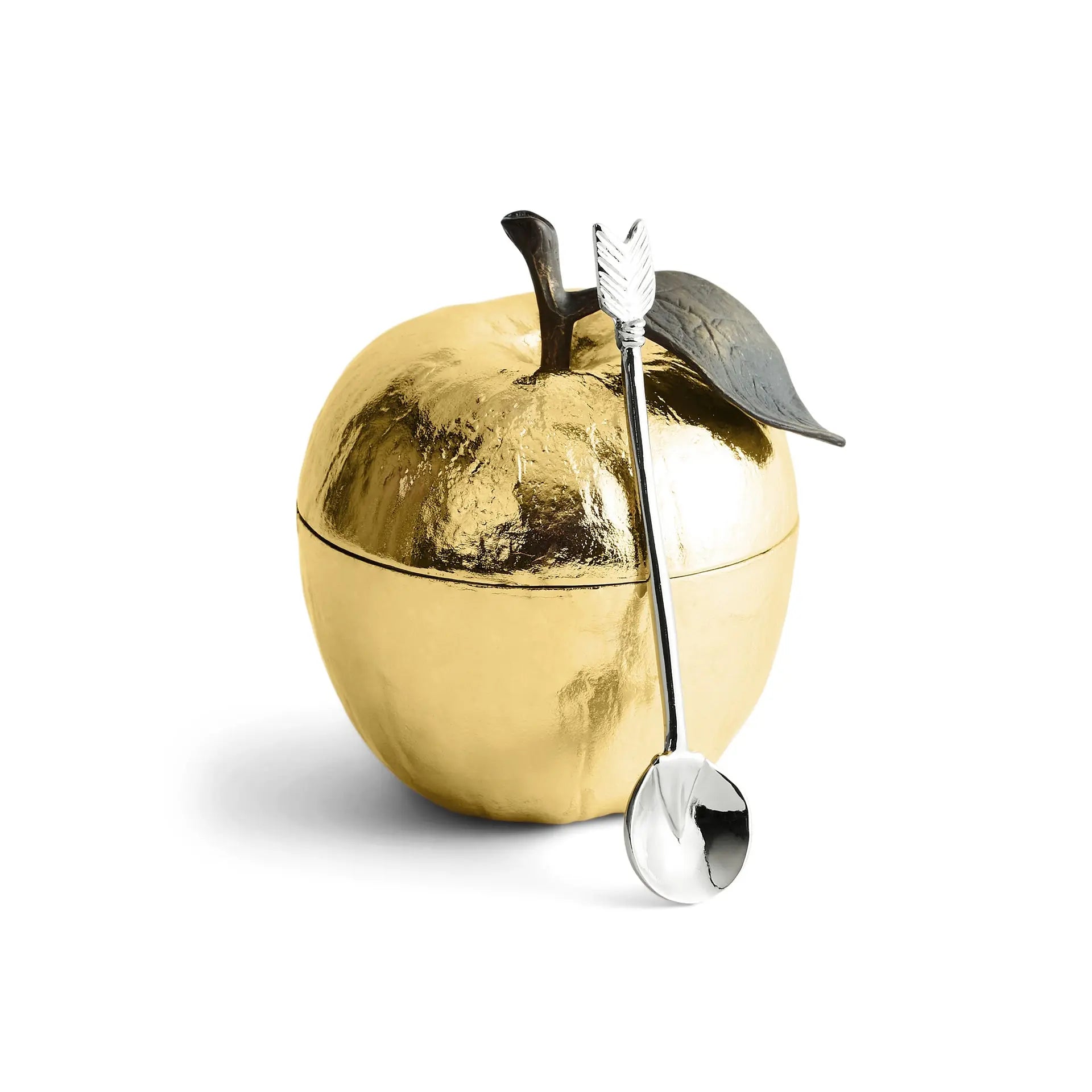 Michael Aram Apple Honey Pot with Spoon - Goldtone