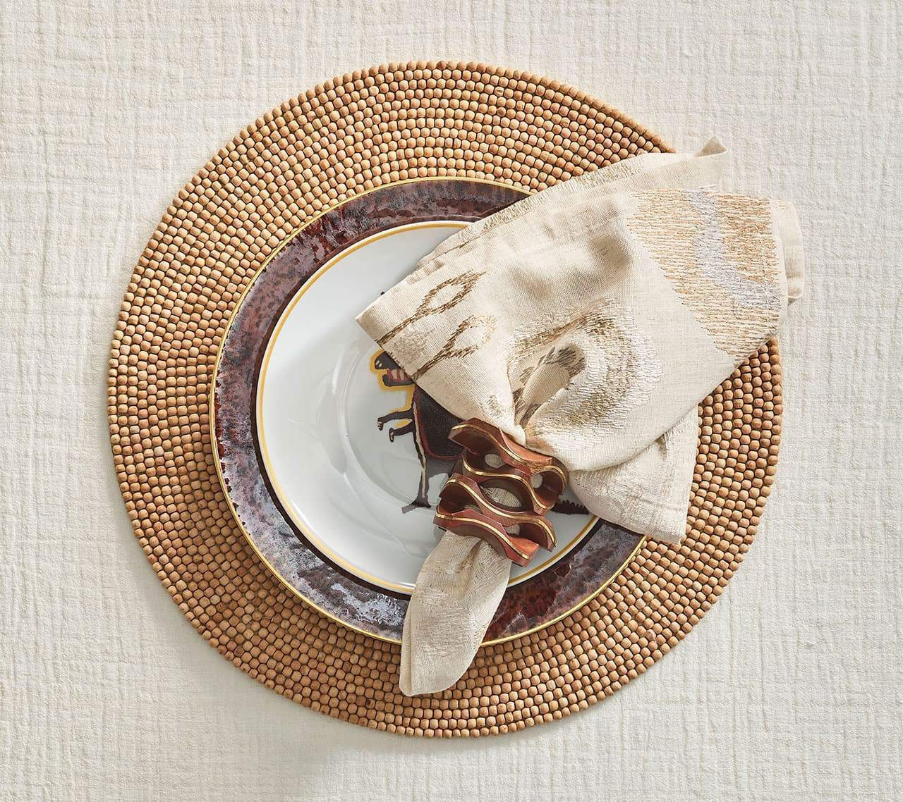 Kim Seybert Pavillon Napking Ring Brown, Gold Set of 4
