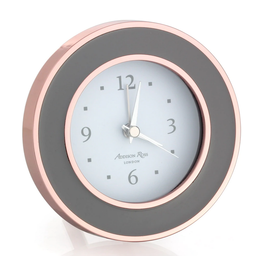 An image of Addison Ross Rose Gold Taupe Enamel Clock