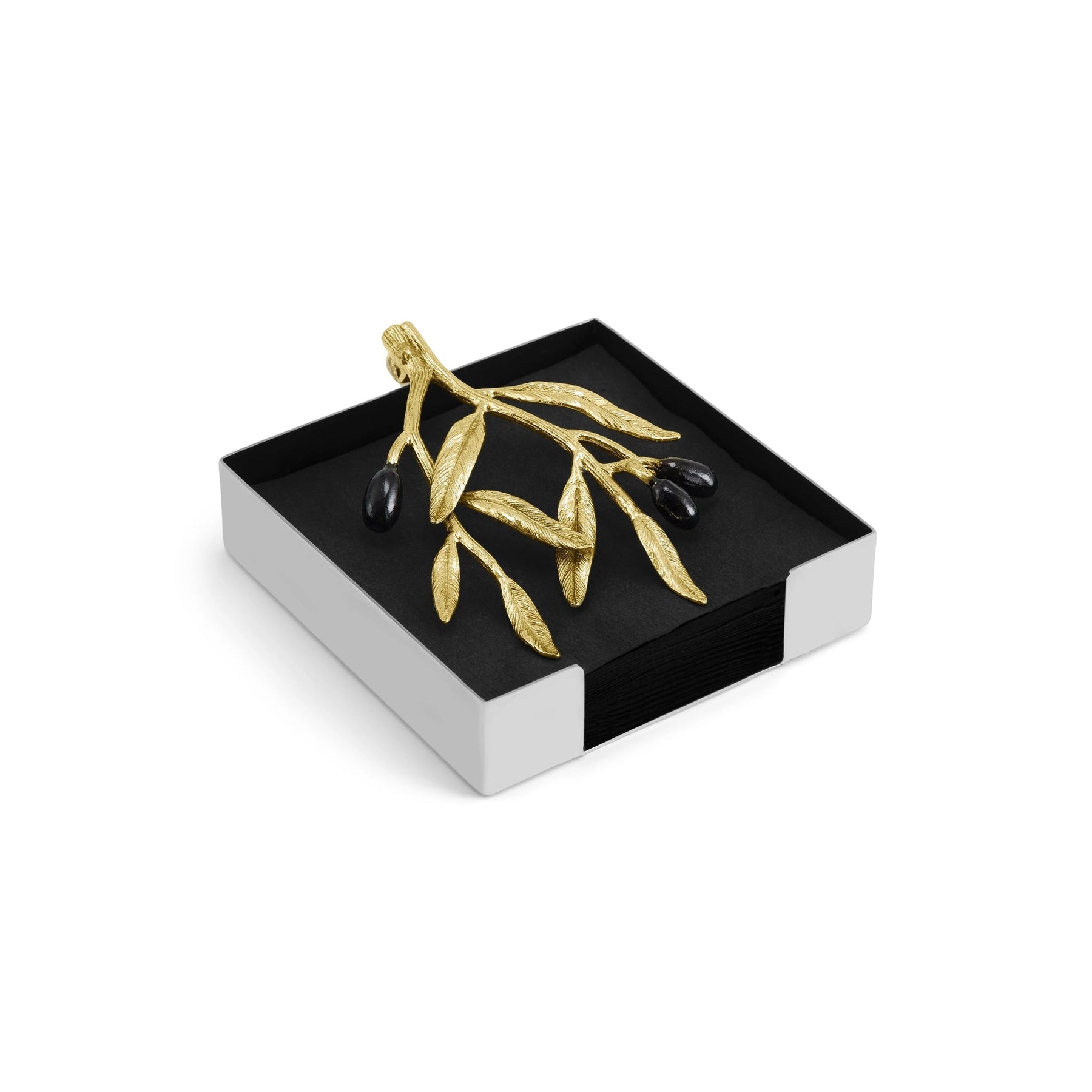 An image of Michael Aram Olive Branch Gold Cocktail Napkin Holder