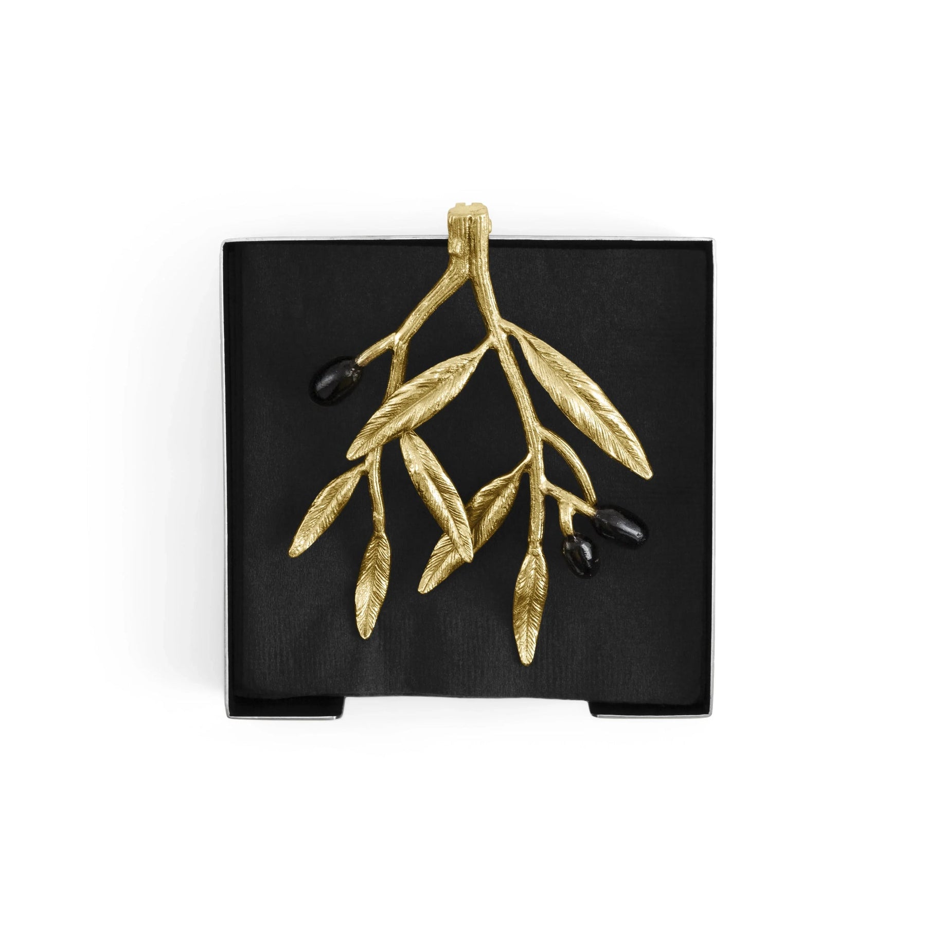 An image of Michael Aram Olive Branch Gold Cocktail Napkin Holder