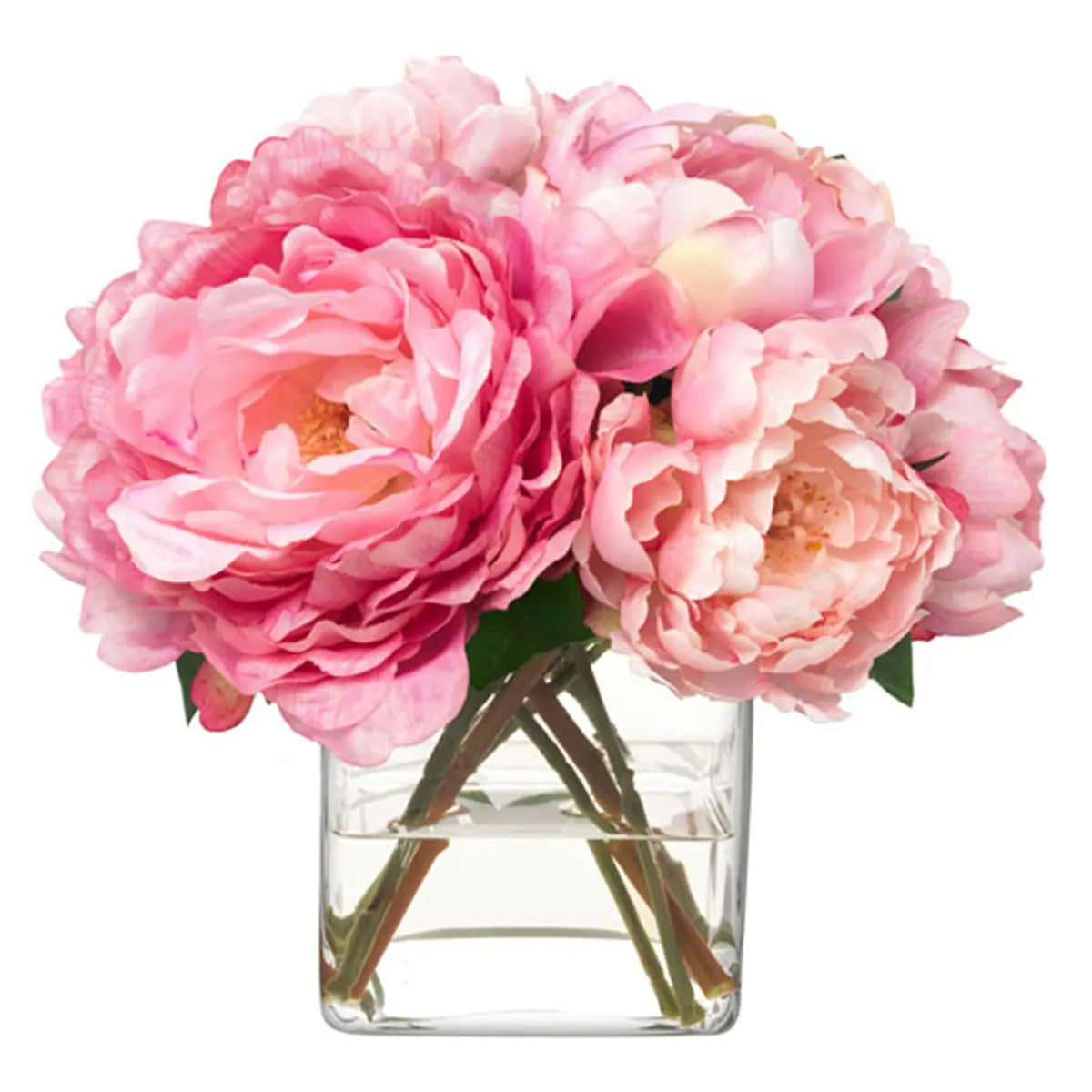 An image of Diane James Pink Peonies in Glass Cube