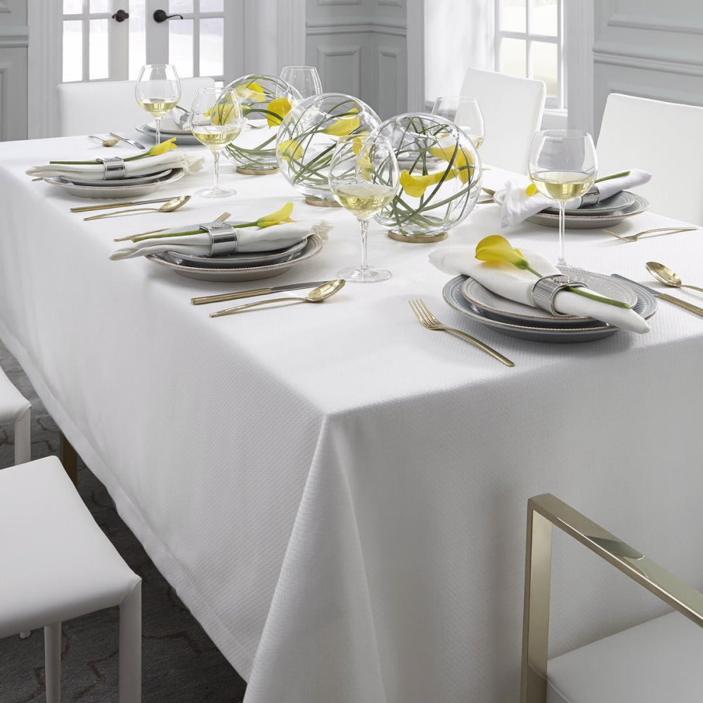 Sferra Blaine White Tablecloth - 90" x 90"