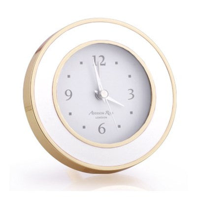 An image of Addison Ross White and Gold Enamel Alarm Clock