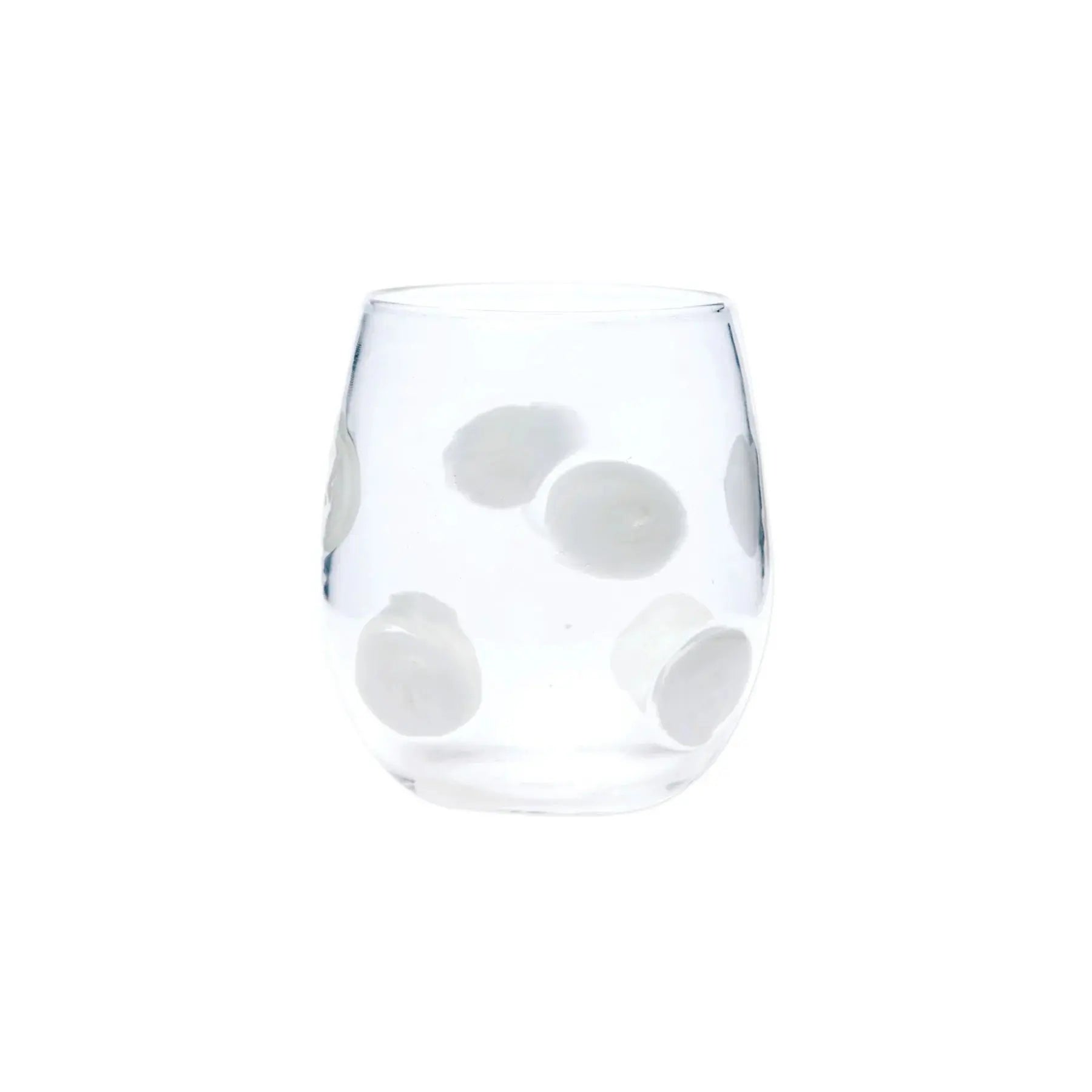 Vietri Drop Stemless Wine Glass in clear and white