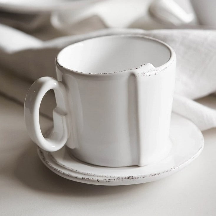 An image of Vietri Lastra White Espresso Cup And Saucer
