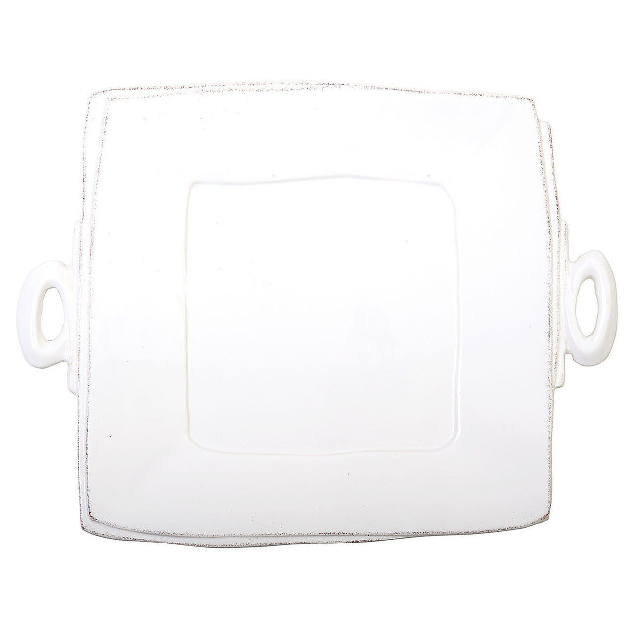 An image of Vietri Lastra White Handled Square Platter