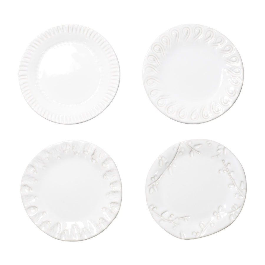 Vietri Incanto Stone White Assorted Canape Plates - Set of 4